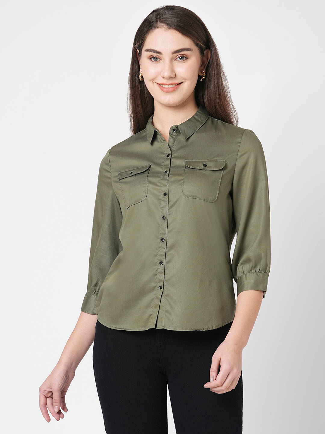 Women Olive Solid Shirt