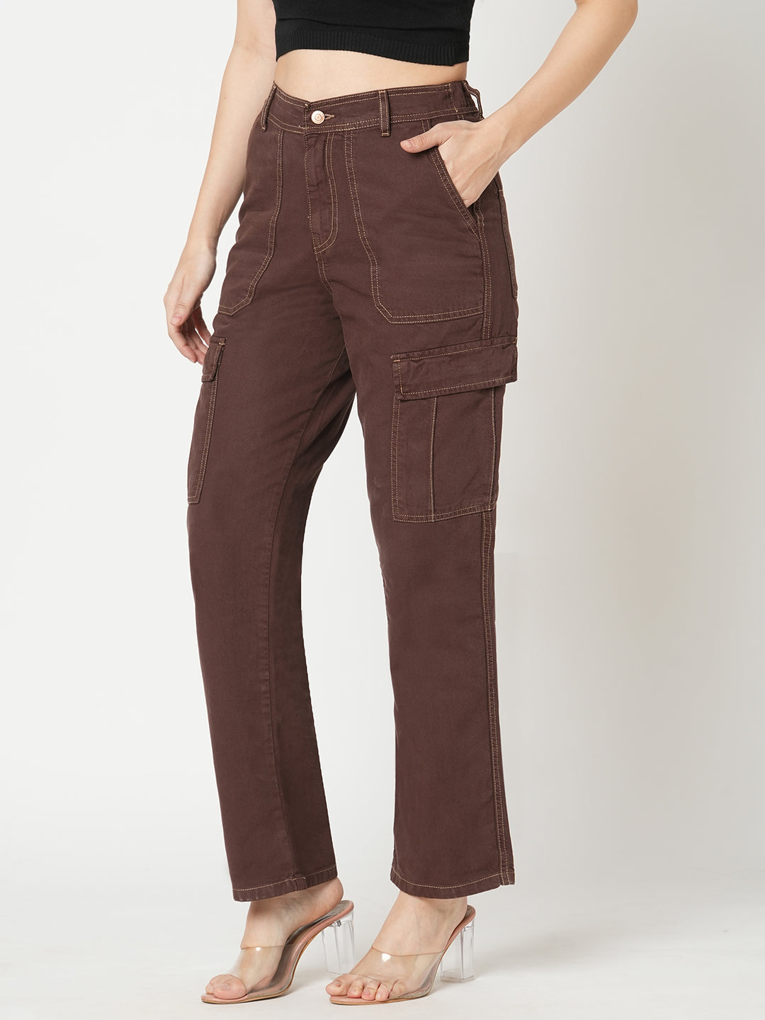 Women Sepia High-Rise Cargo