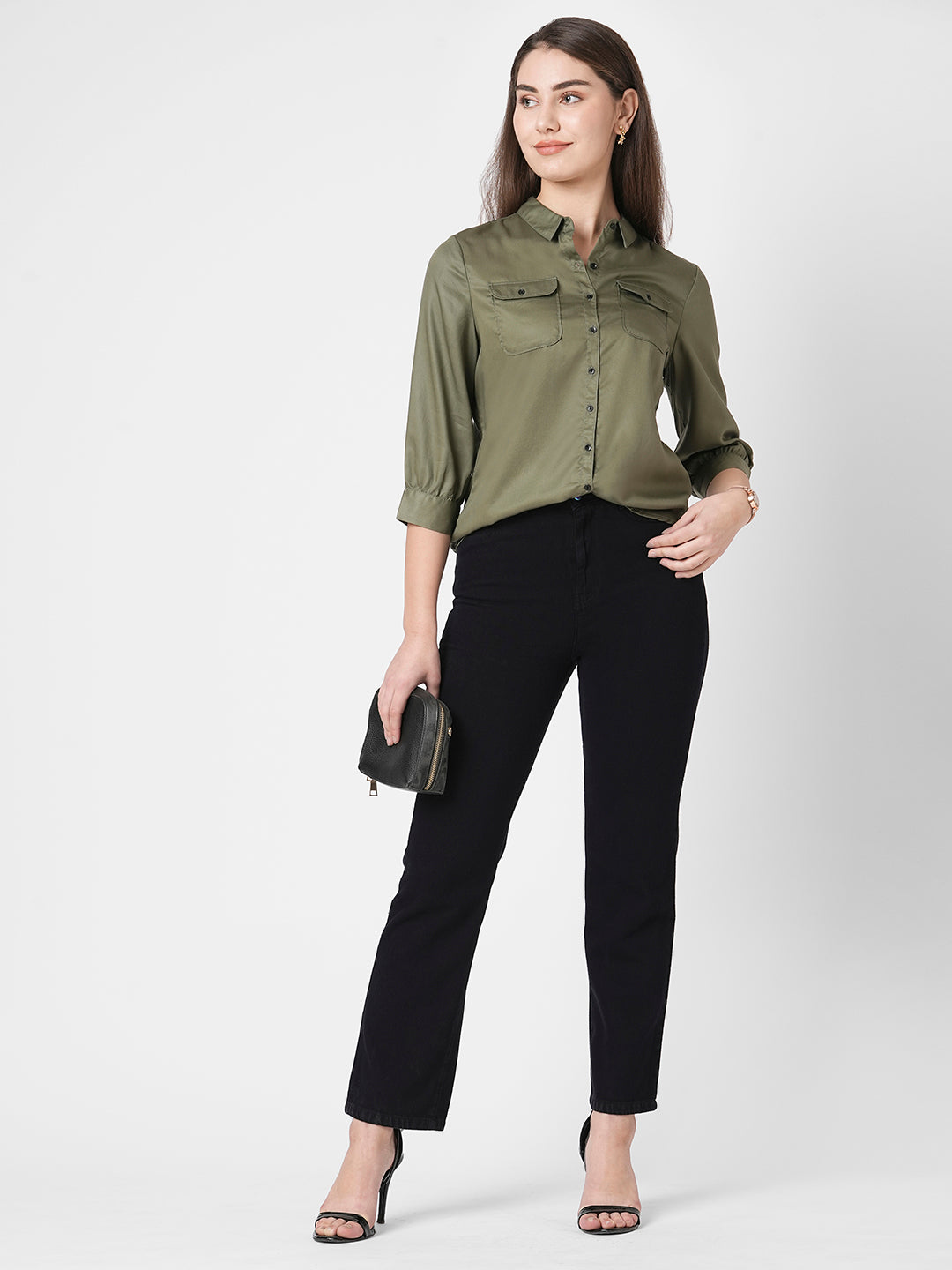 Women Olive Solid Shirt