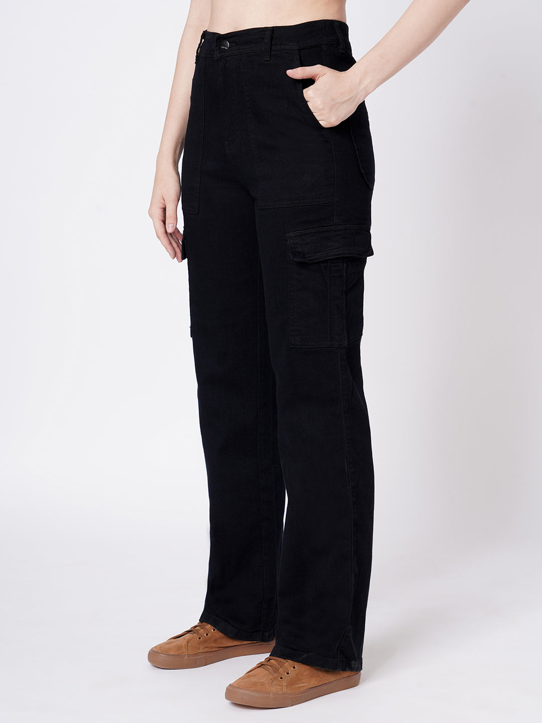 Women Black High-Rise Cargo