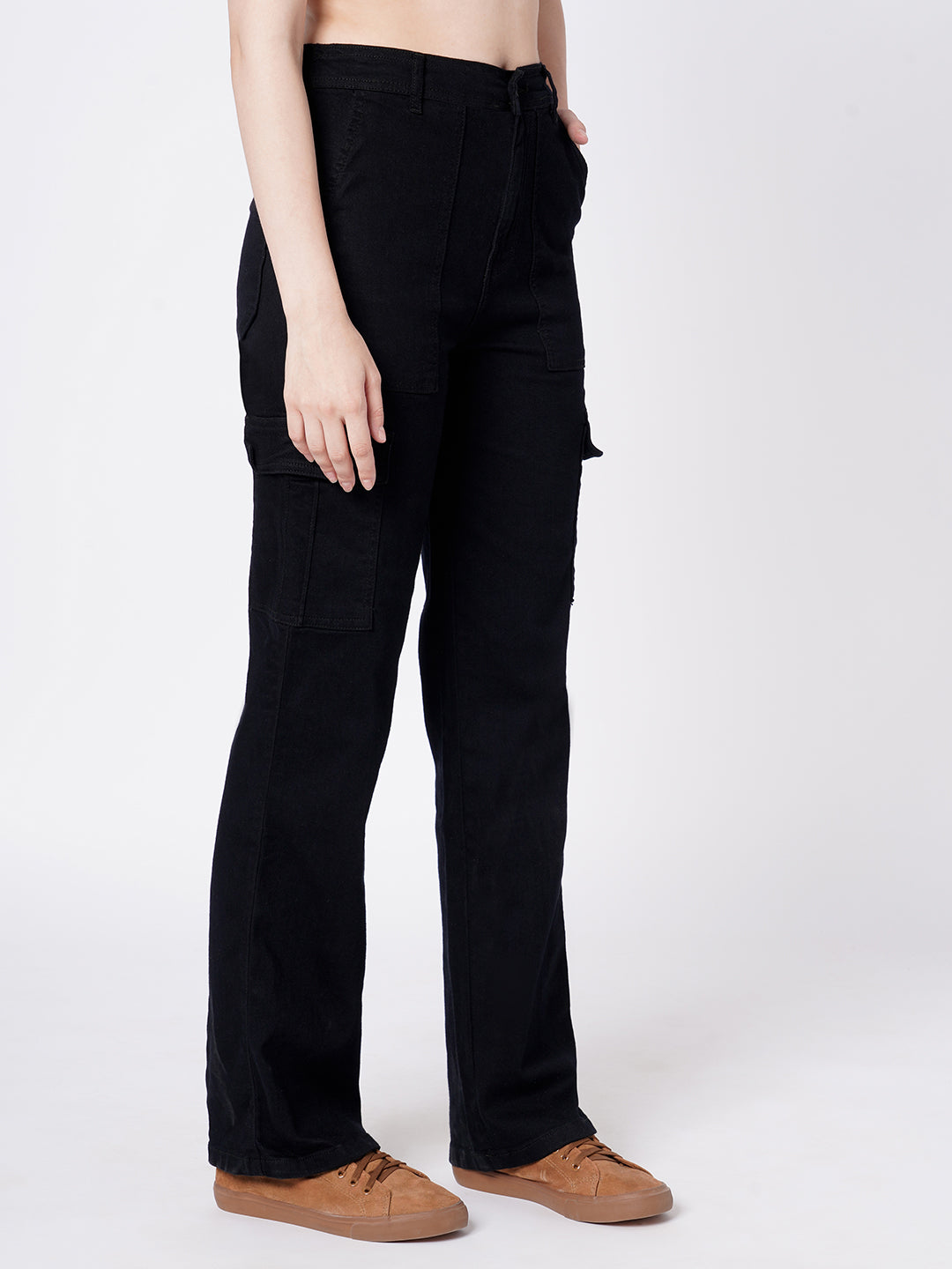 Women Black High-Rise Cargo