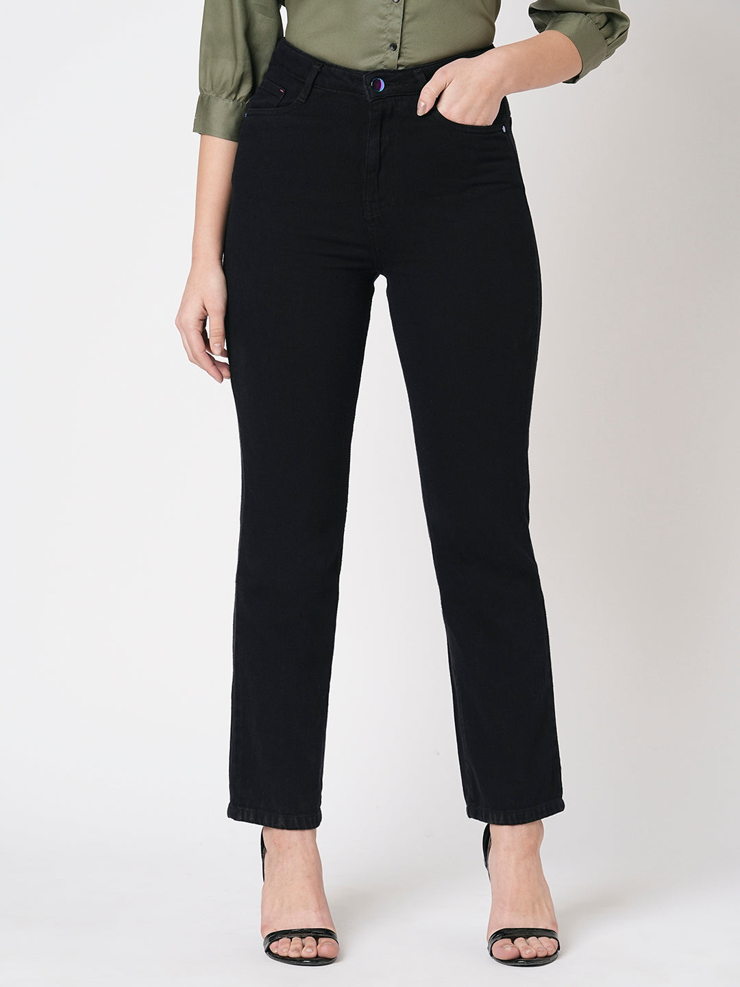 Women Black Relax Straight Jeans