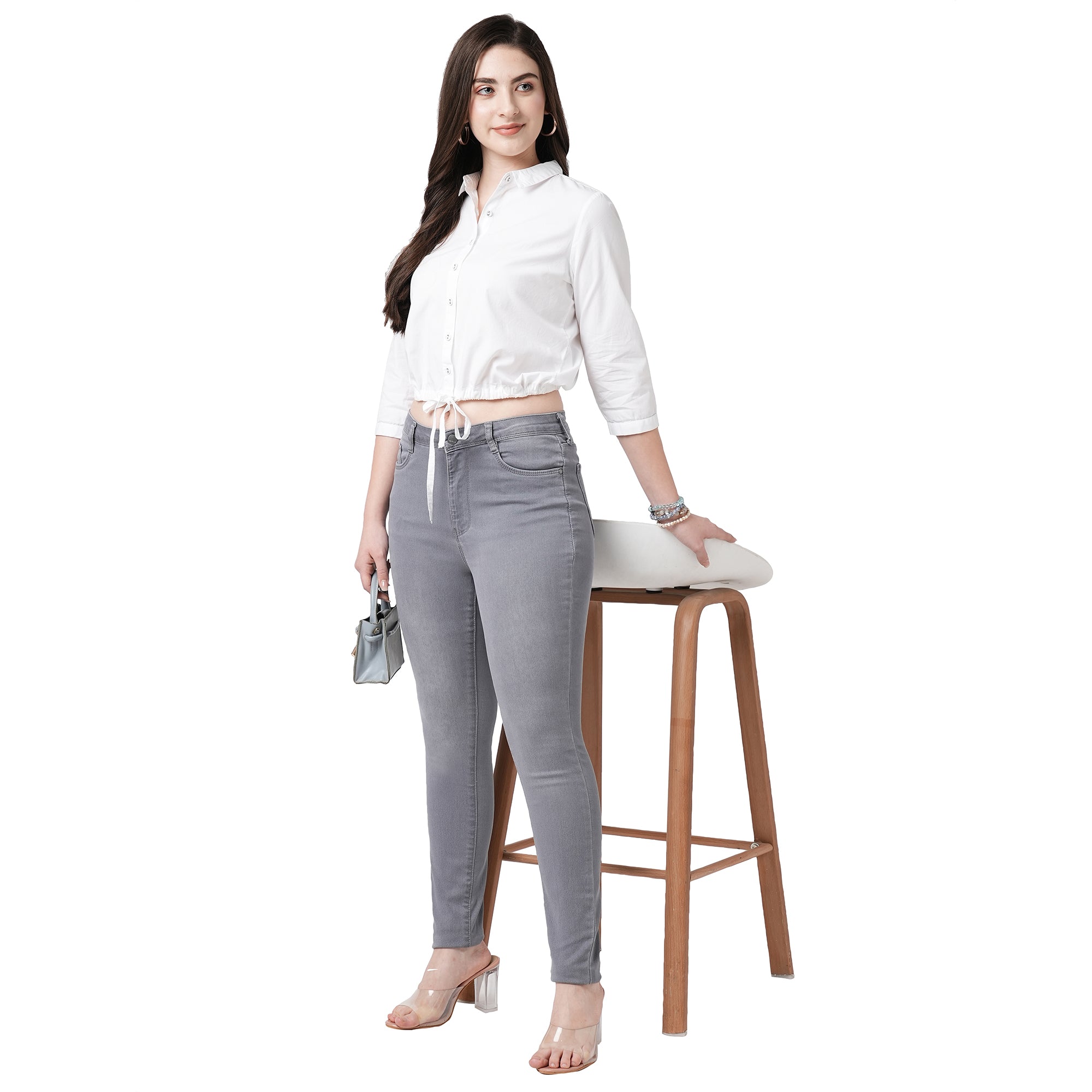 Women Grey Sky High-Rise Skinny Fit Jeans