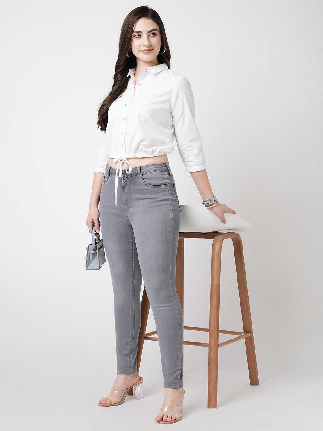 Women Grey Sky High Skinny Jeans