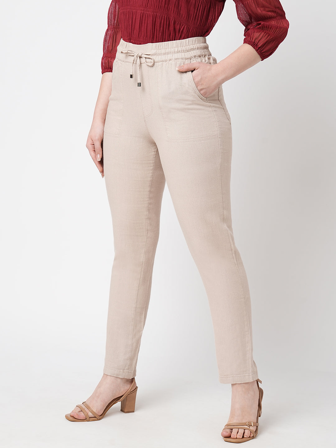 Women High-Rise Paper Bag Pants