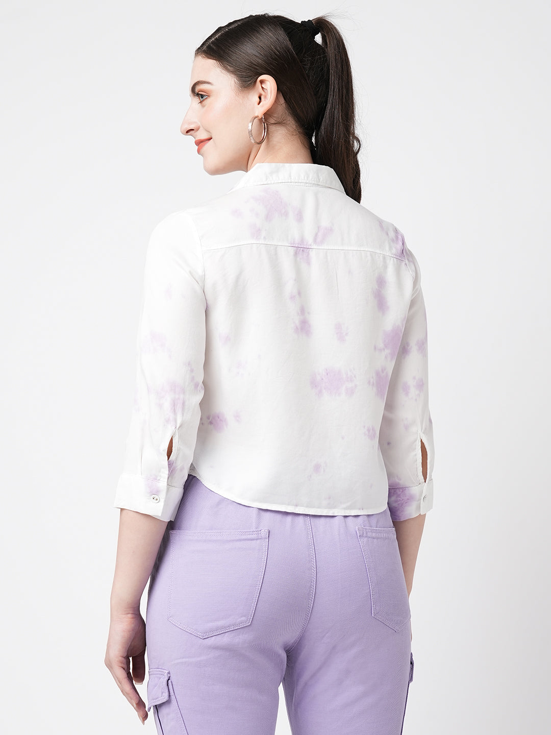 Women Lilac Tie & Dye Three-Quarter Sleeves Shirt