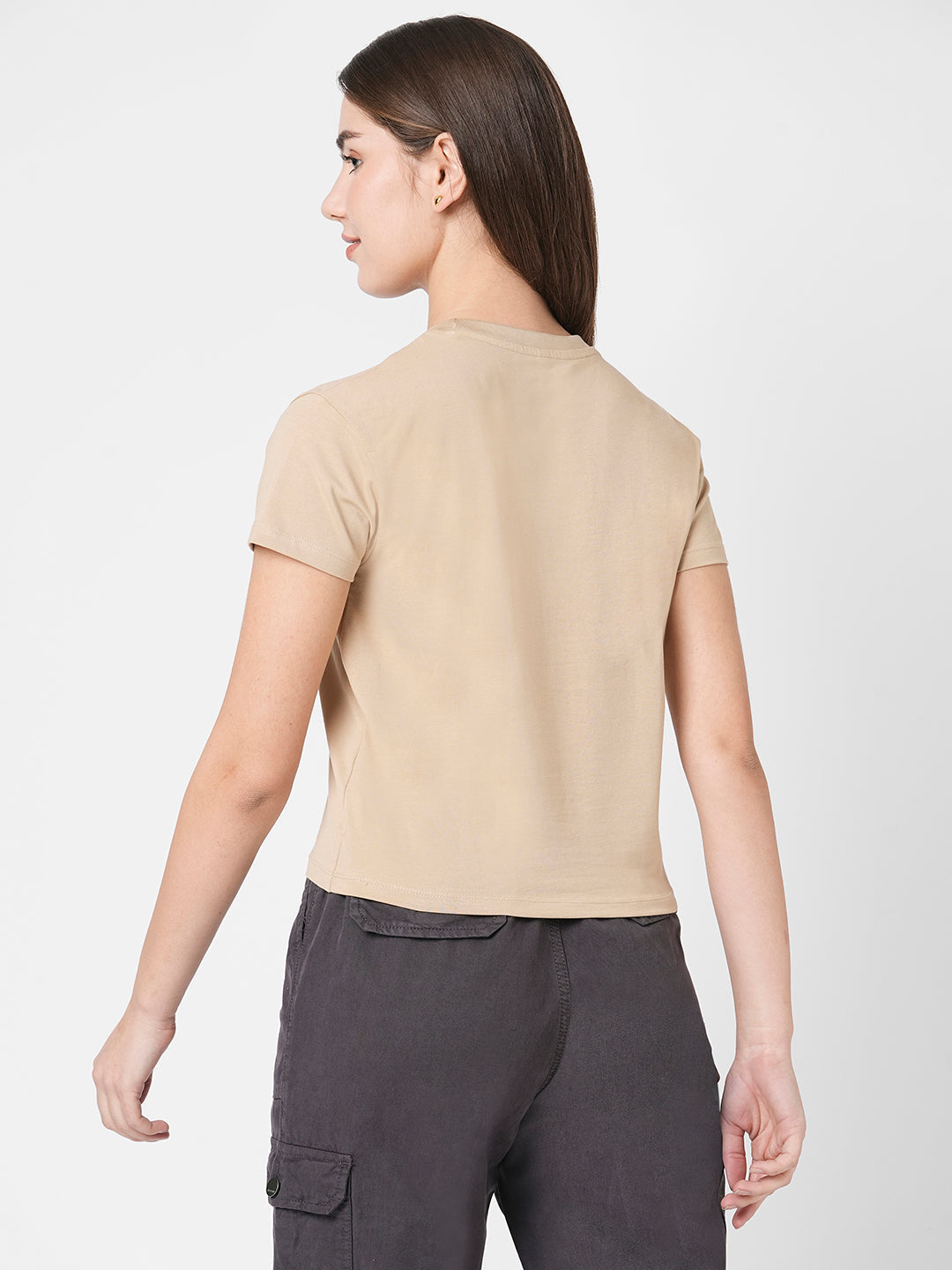 Women Beige Graphic Tees