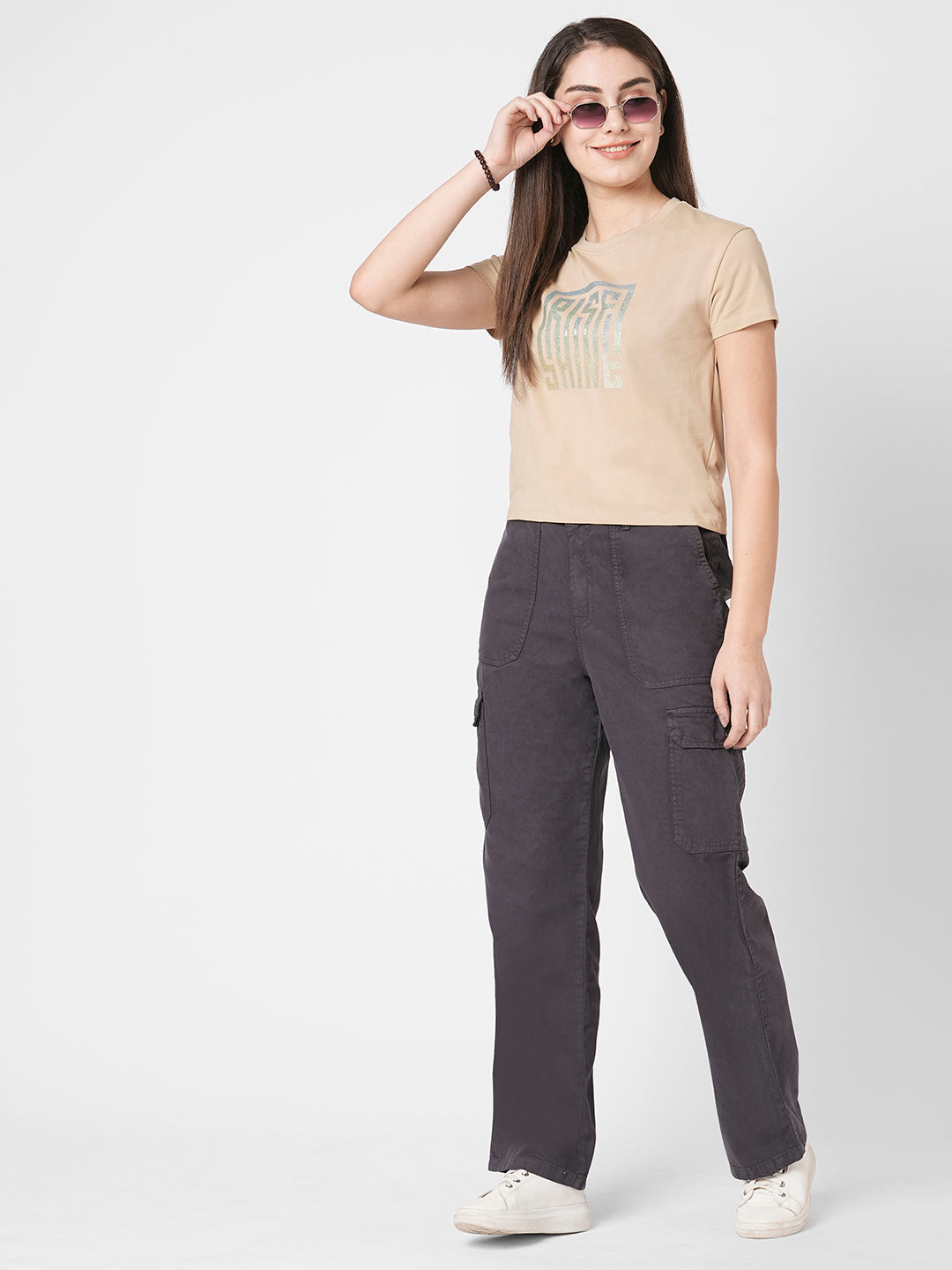 Women Beige Graphic Tees