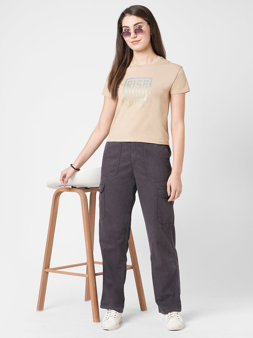 Women Beige Graphic Tees