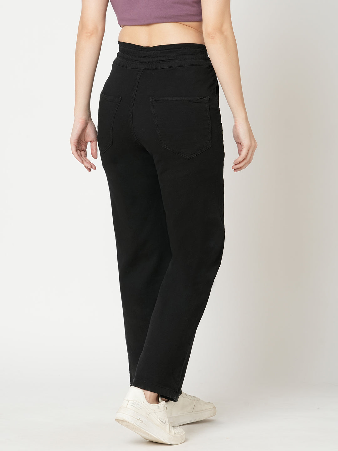 Women Black High-Rise Denim Joggers