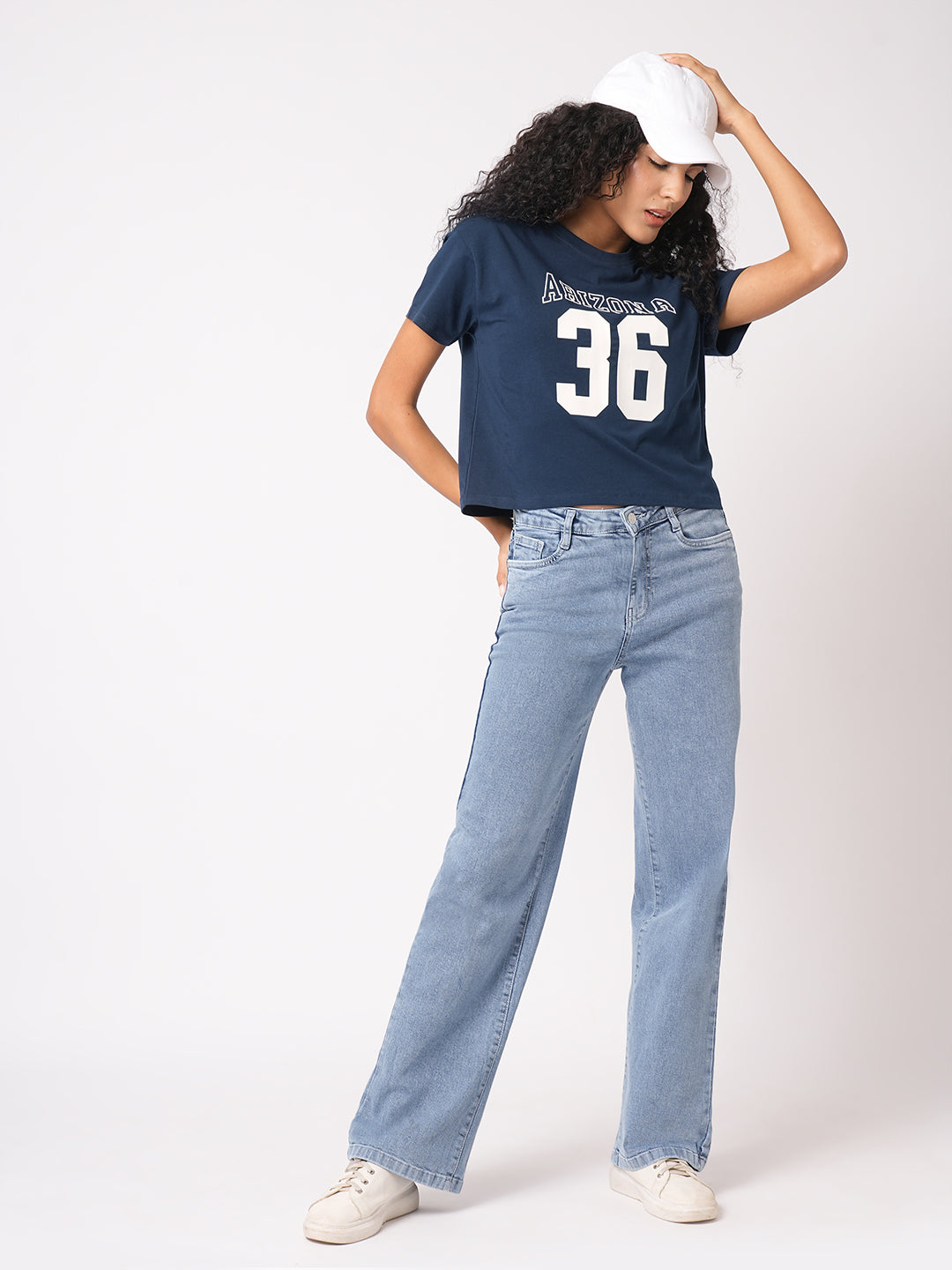 Women Light Blue High Rise Wide Leg Jeans