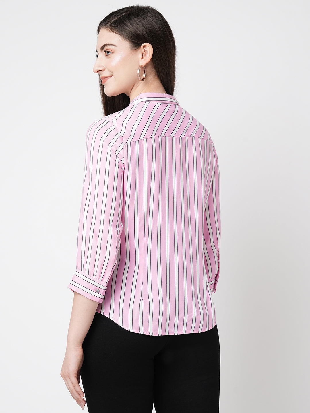Women Lavender & White Striped Slim Shirt