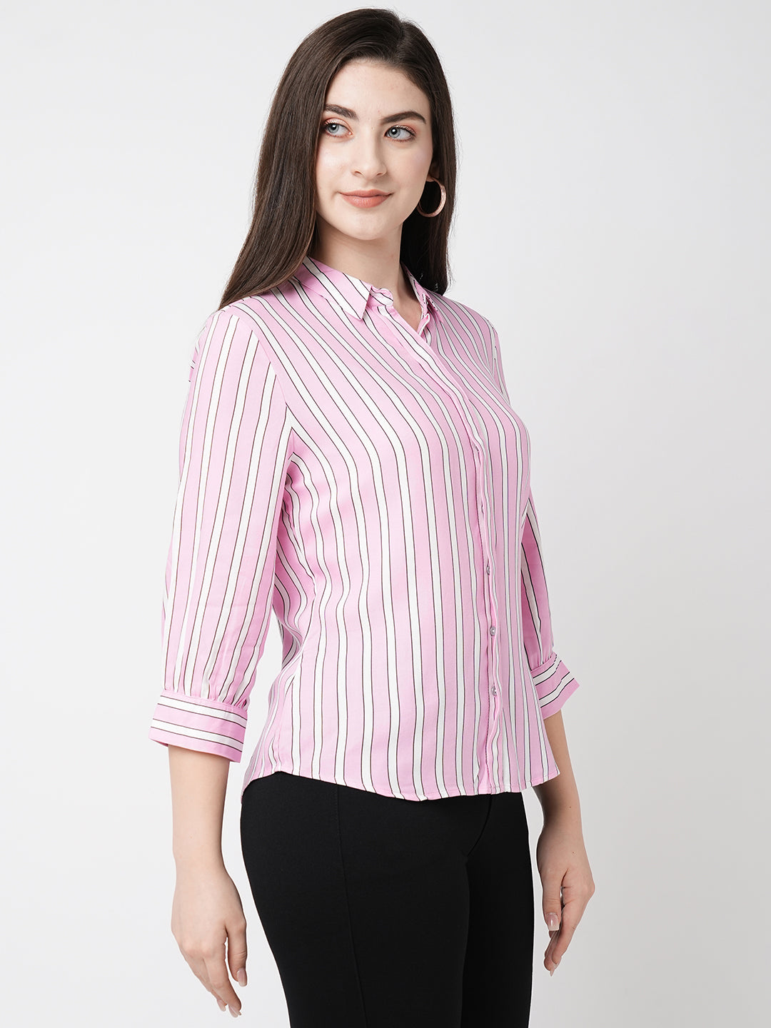 Women Lavender & White Striped Slim Shirt