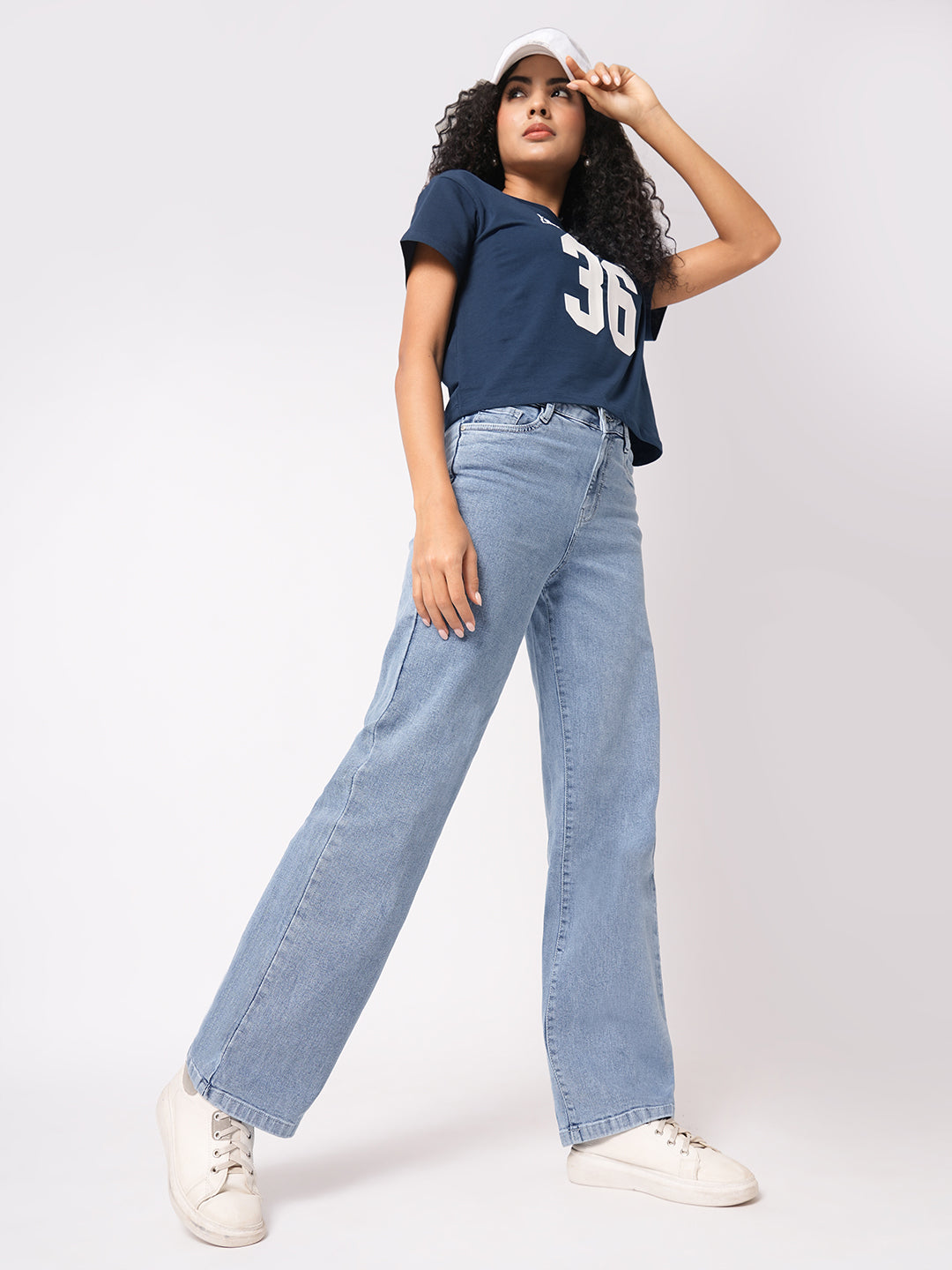 Women Light Blue High Rise Wide Leg Jeans