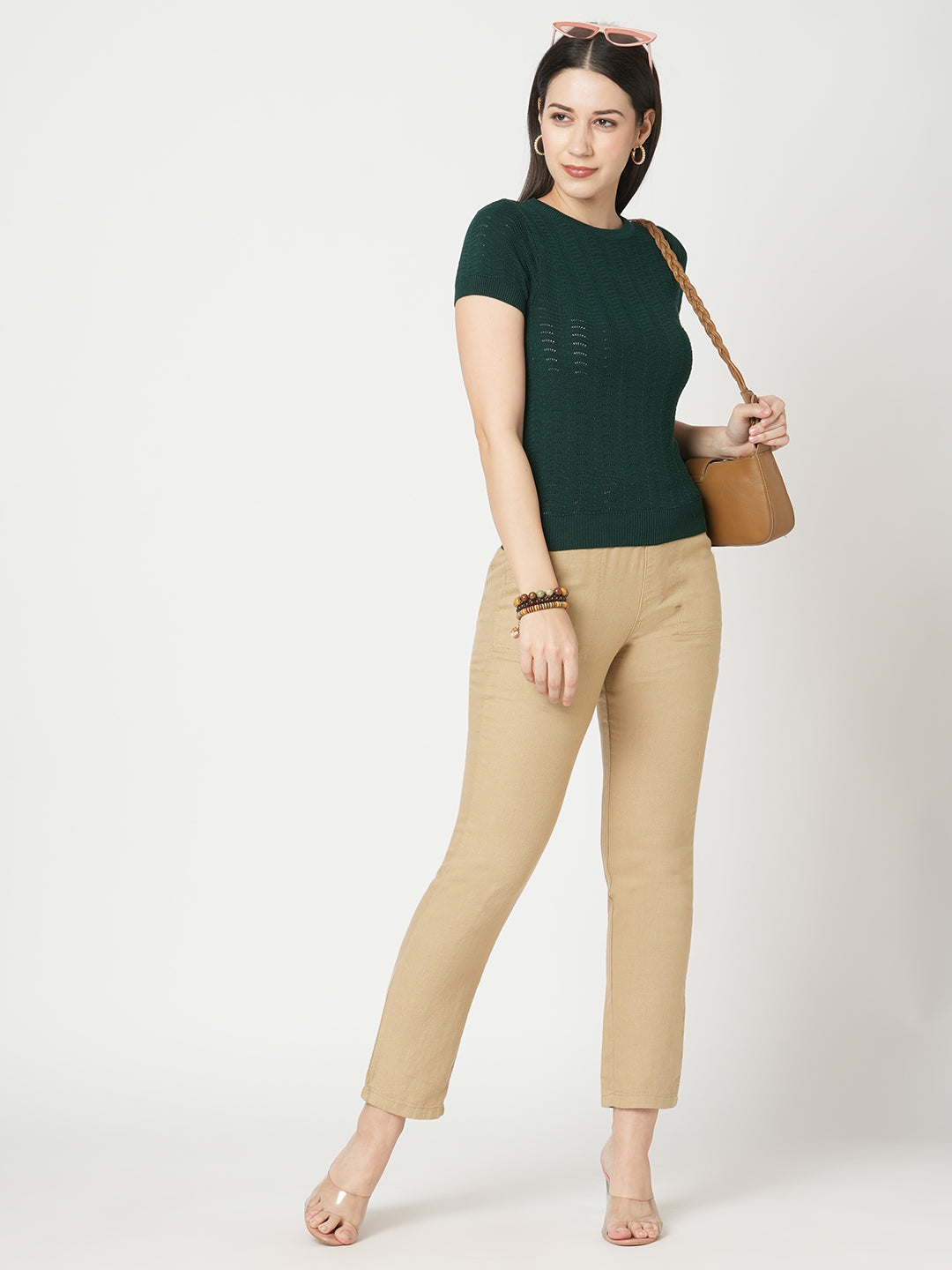 Women Light Brown High-Rise Paper Bag Pant