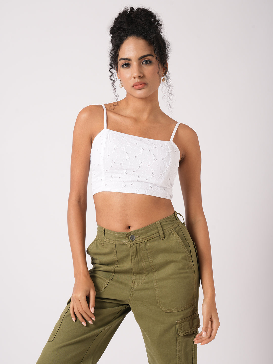 Women White Slim Fit Bustier Top
