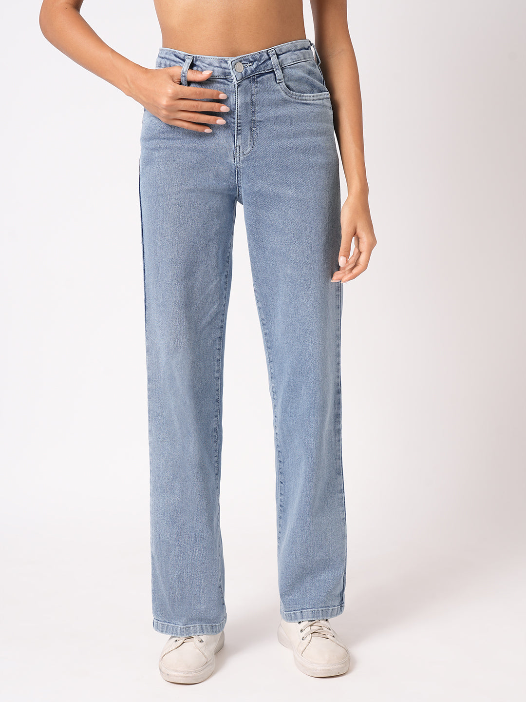 Women Light Blue High Rise Wide Leg Jeans