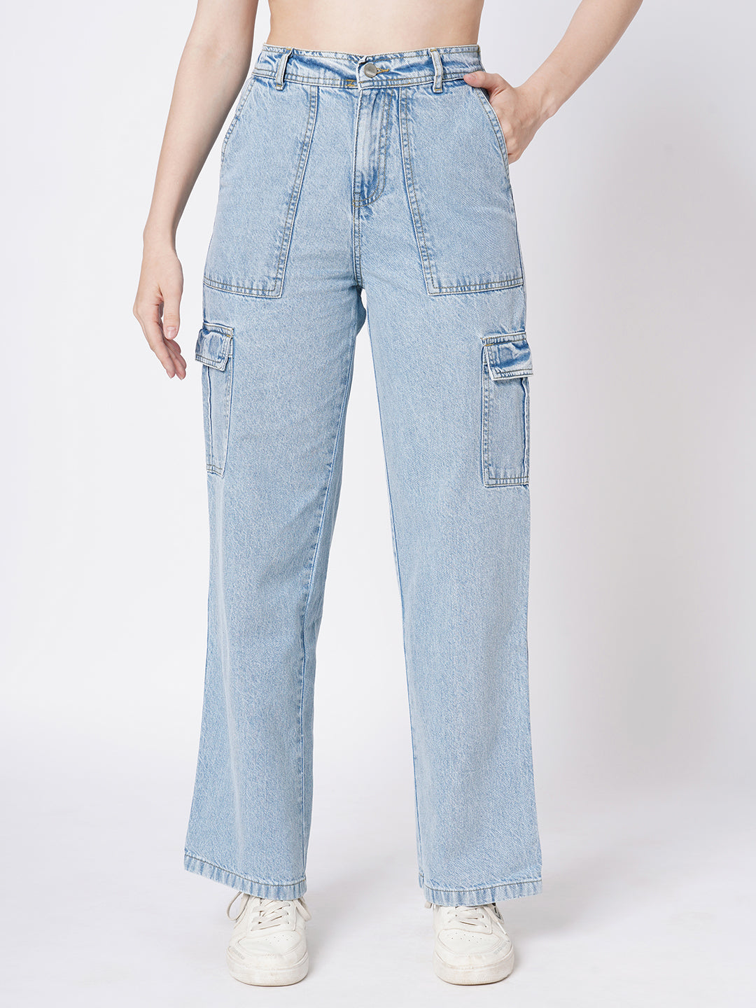 Women Blue High-Rise Cargo