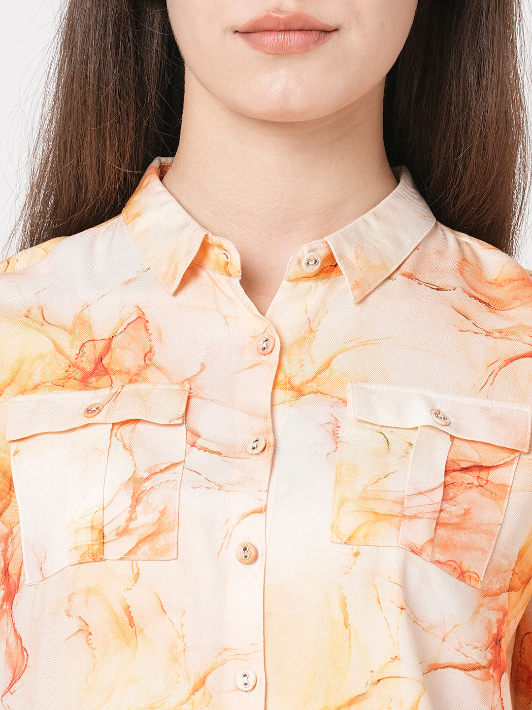 Women Marble Print Slim Shirt