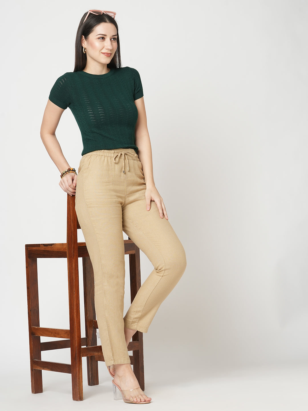 Women Light Brown High-Rise Paper Bag Pant