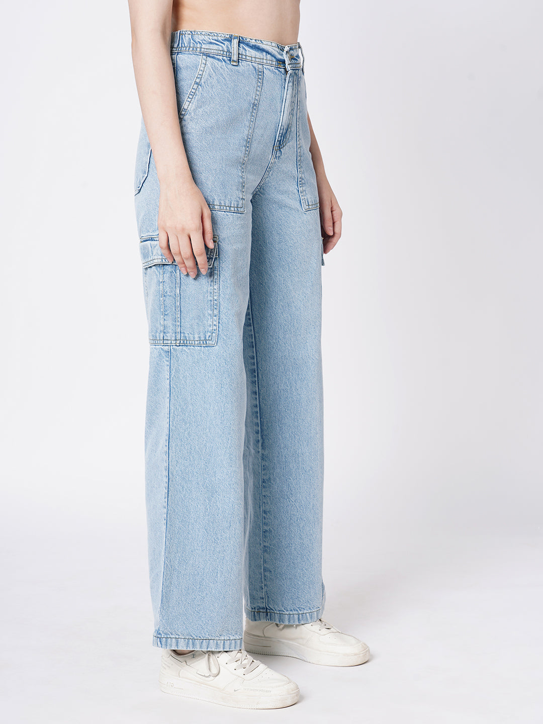 Women Blue High-Rise Cargo