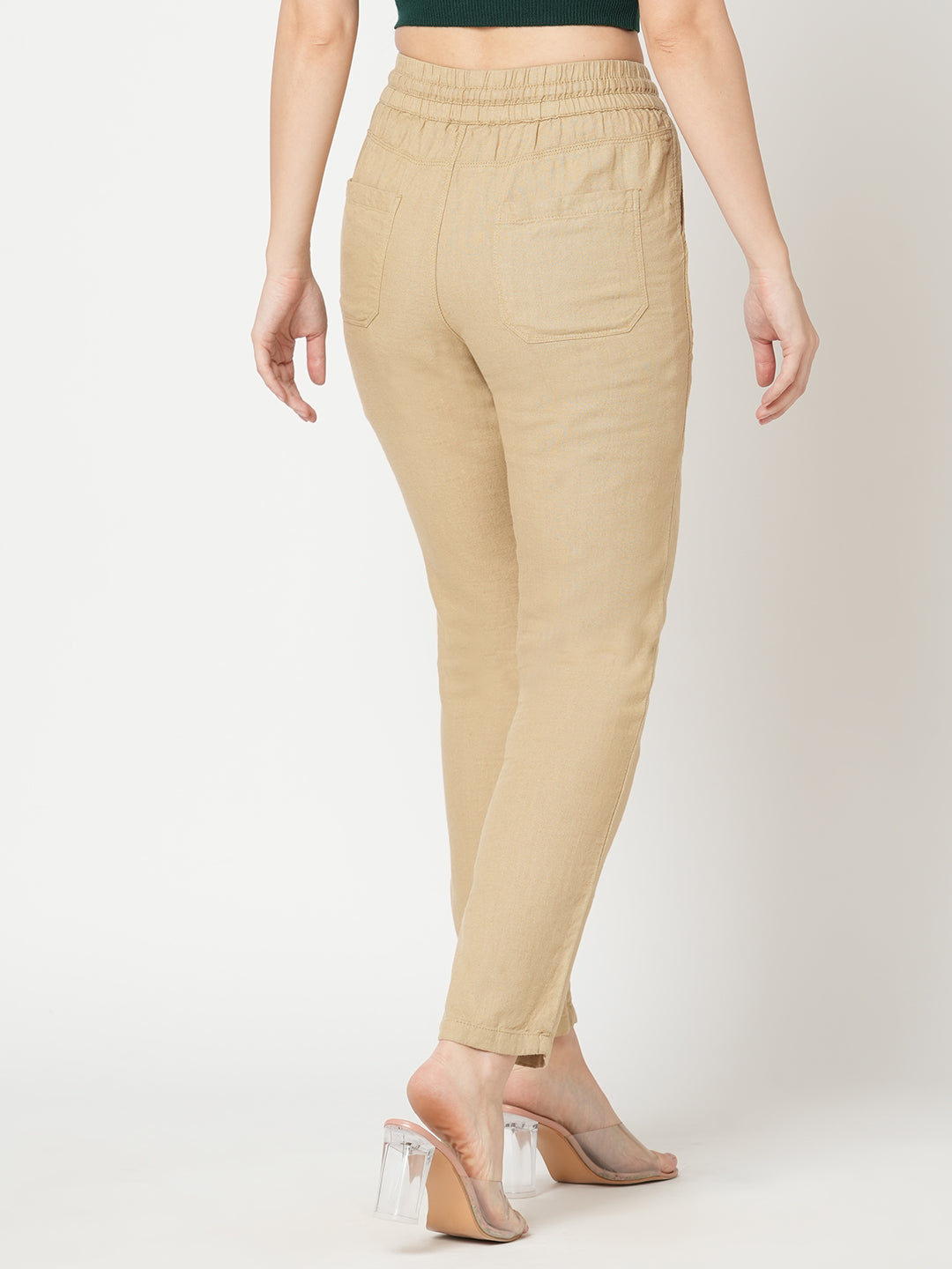 Women Light Brown High-Rise Paper Bag Pant