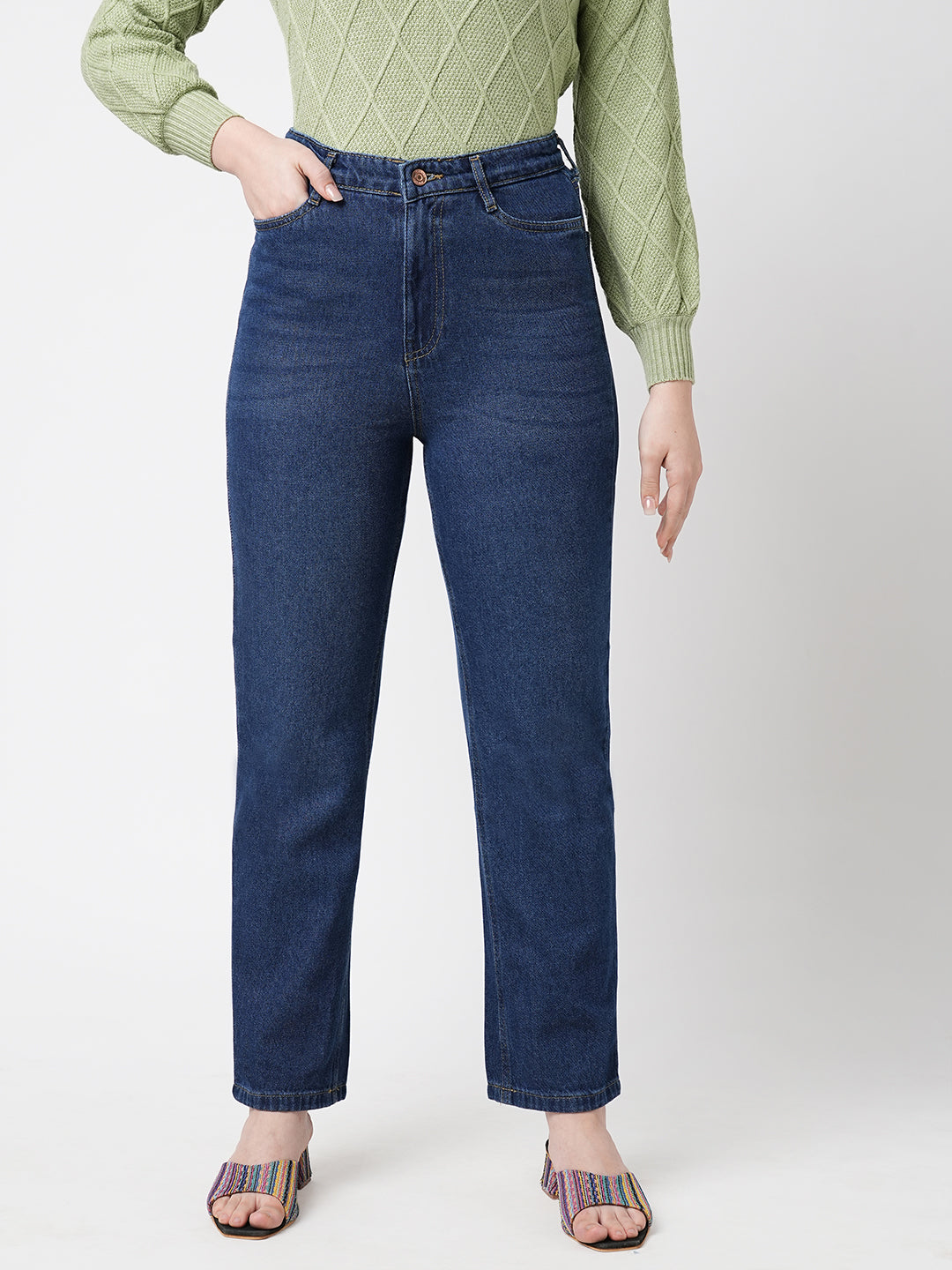 Women Blue High-Rise Loose Straight Fit Jeans