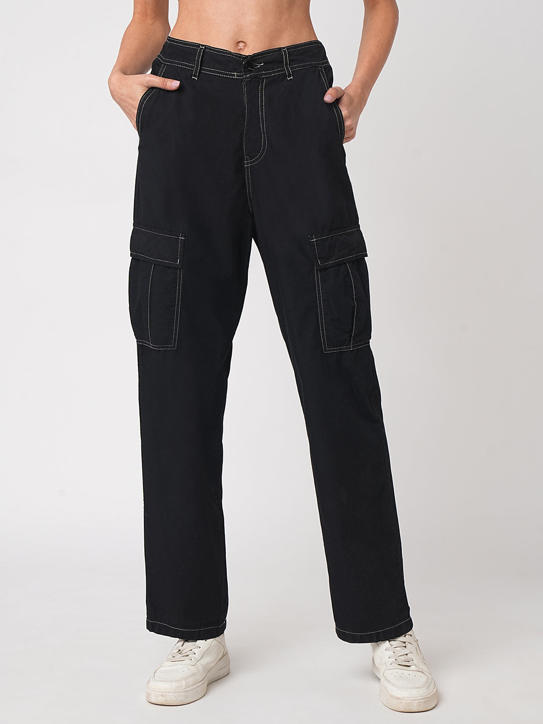 Women Black Mid-Rise Cargo