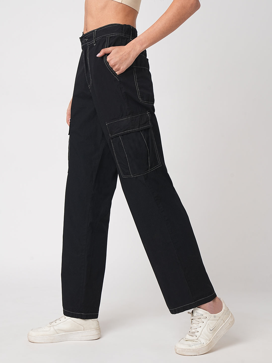 Women Black Mid-Rise Cargo