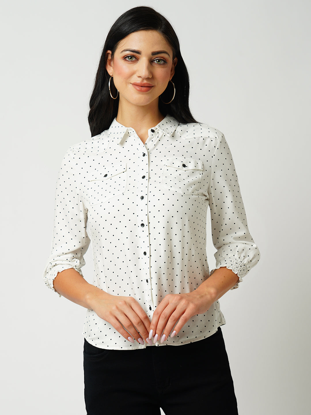 Women Off White Polka Dot Shirt