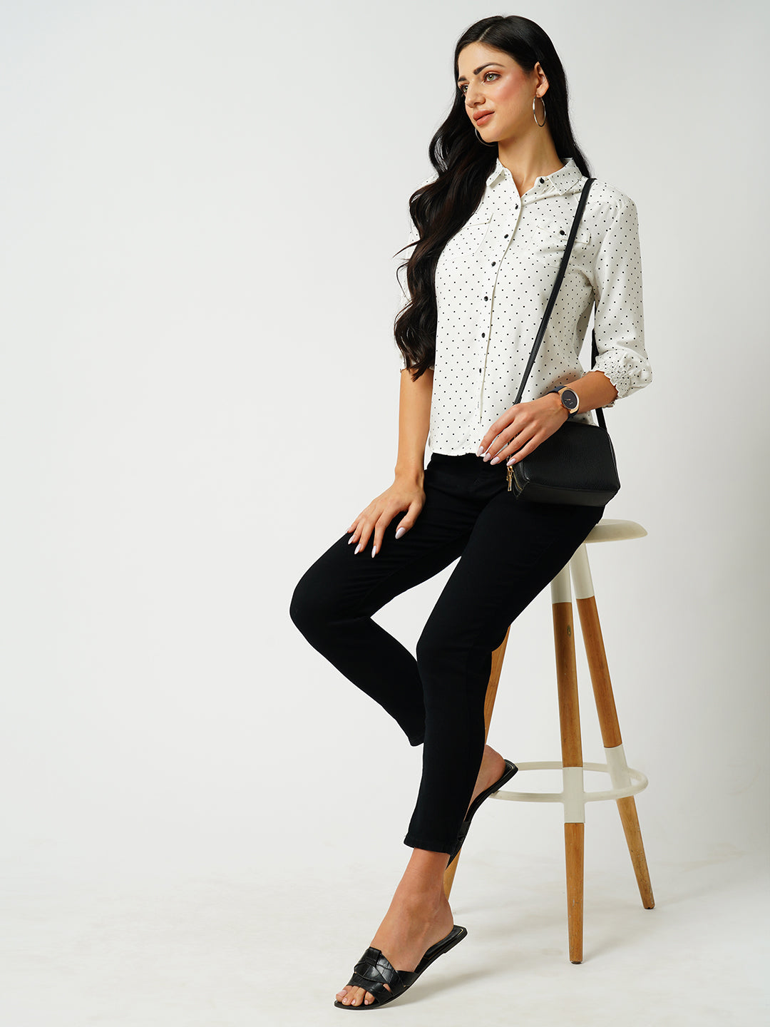 Women Off White Polka Dot Shirt
