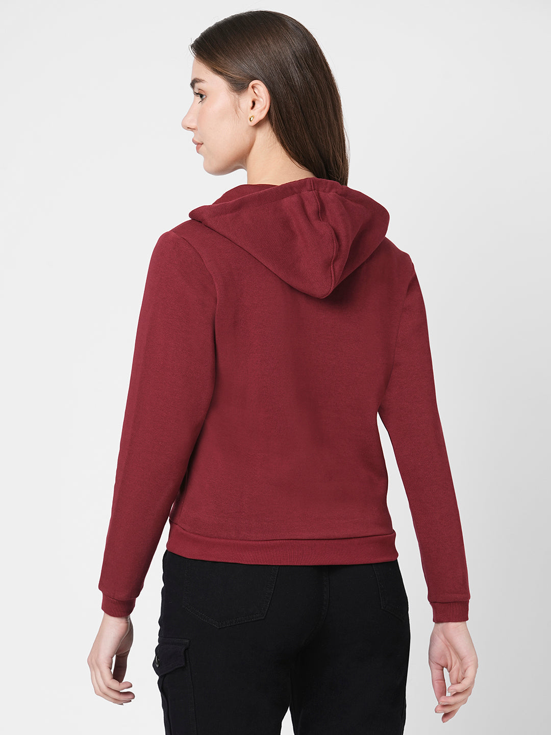 Women Maroon Printed Sweatshirt