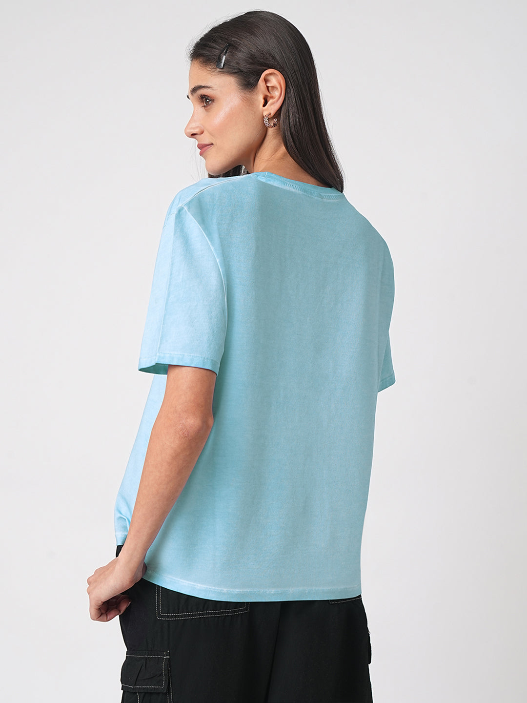Women Sky Cold Dye Boxy Graphic Tees