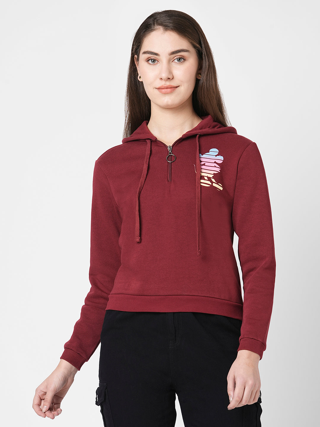 Women Maroon Printed Sweatshirt
