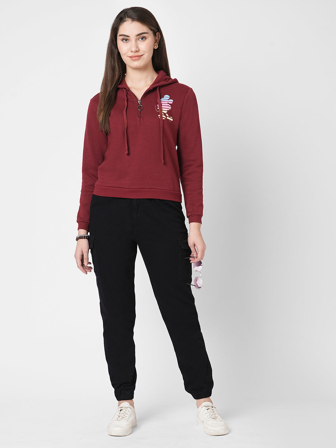 Women Maroon Printed Sweatshirt