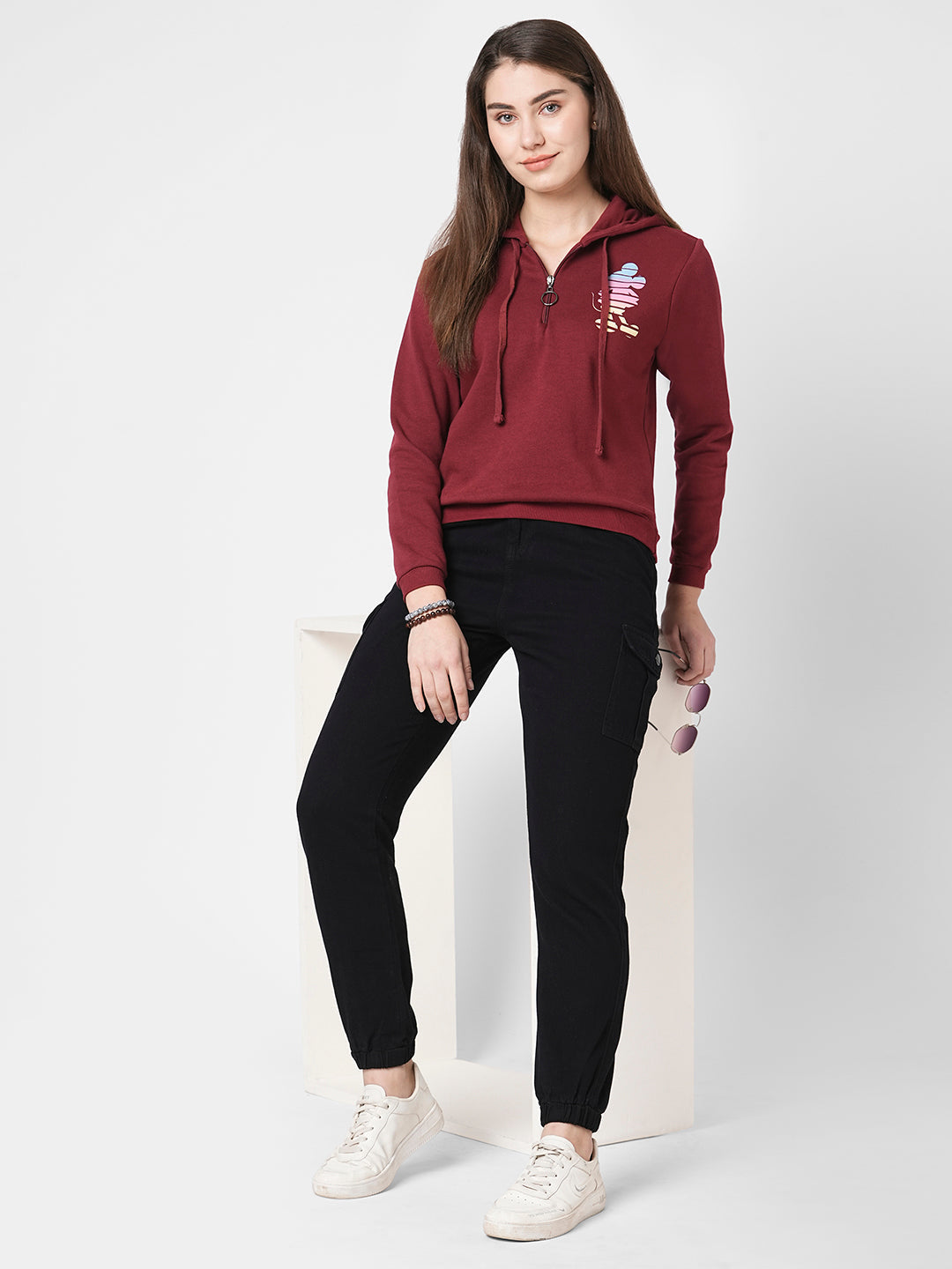 Women Maroon Printed Sweatshirt