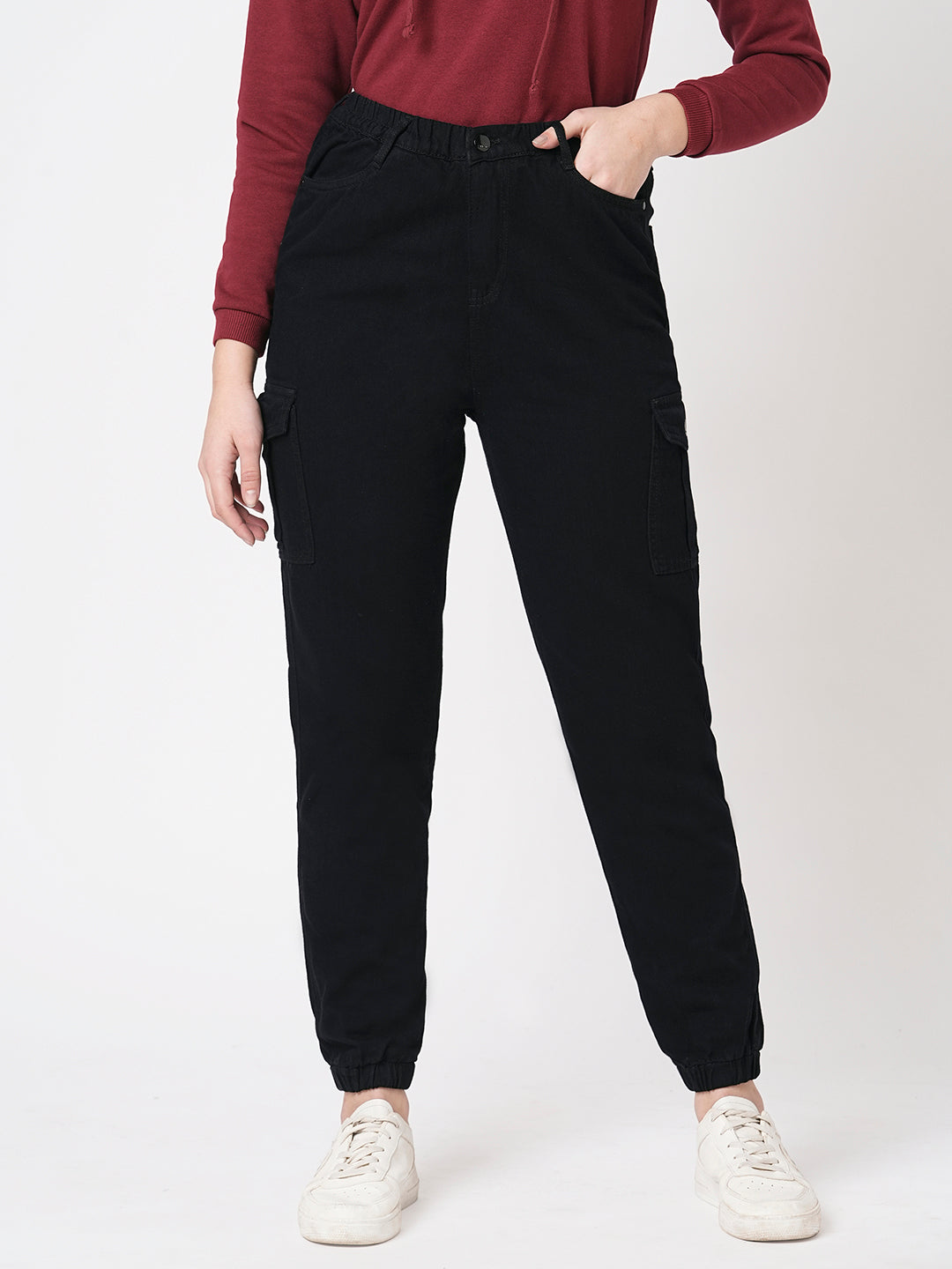 Women Black Mid-Rise Cargo