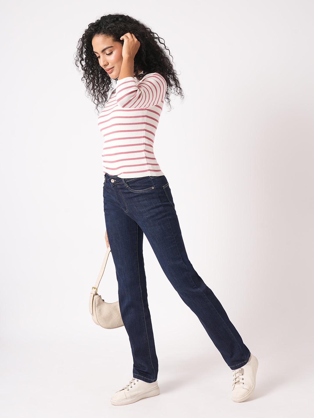 Women Dark Blue High-Rise Slim Straight Fit Jeans