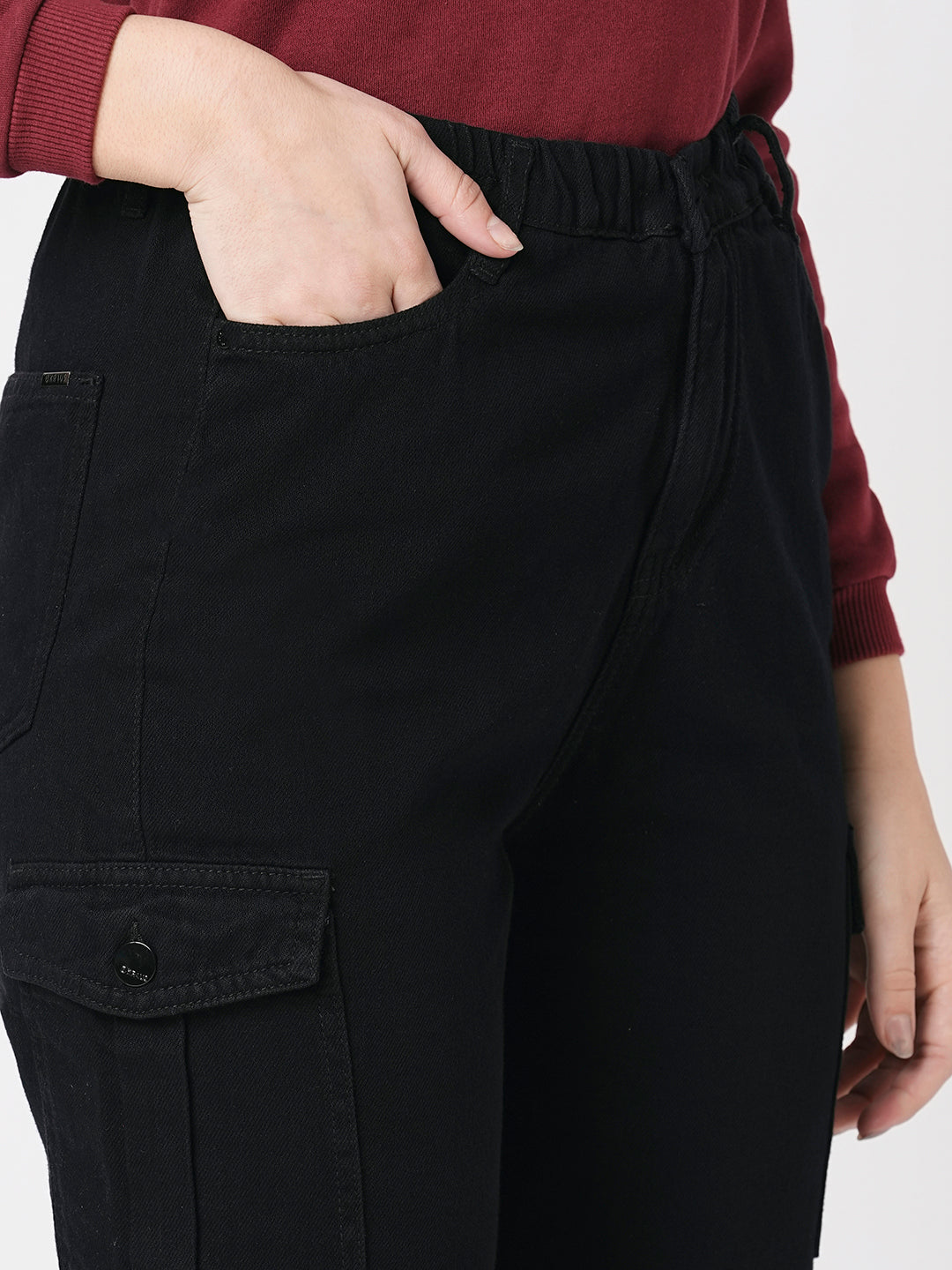 Women Black Mid-Rise Cargo