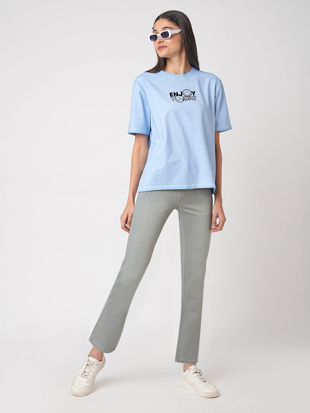 Women Grey High-Rise Crop Flare Jeans