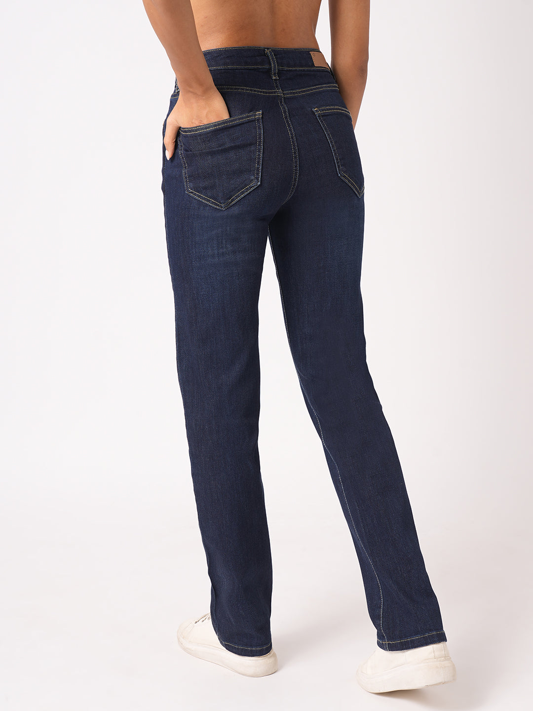 Women Dark Blue High-Rise Slim Straight Fit Jeans