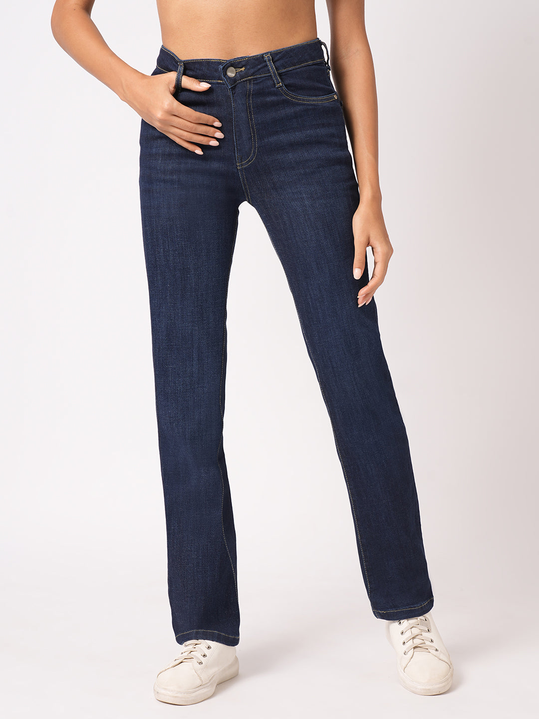 Women Dark Blue High-Rise Slim Straight Fit Jeans
