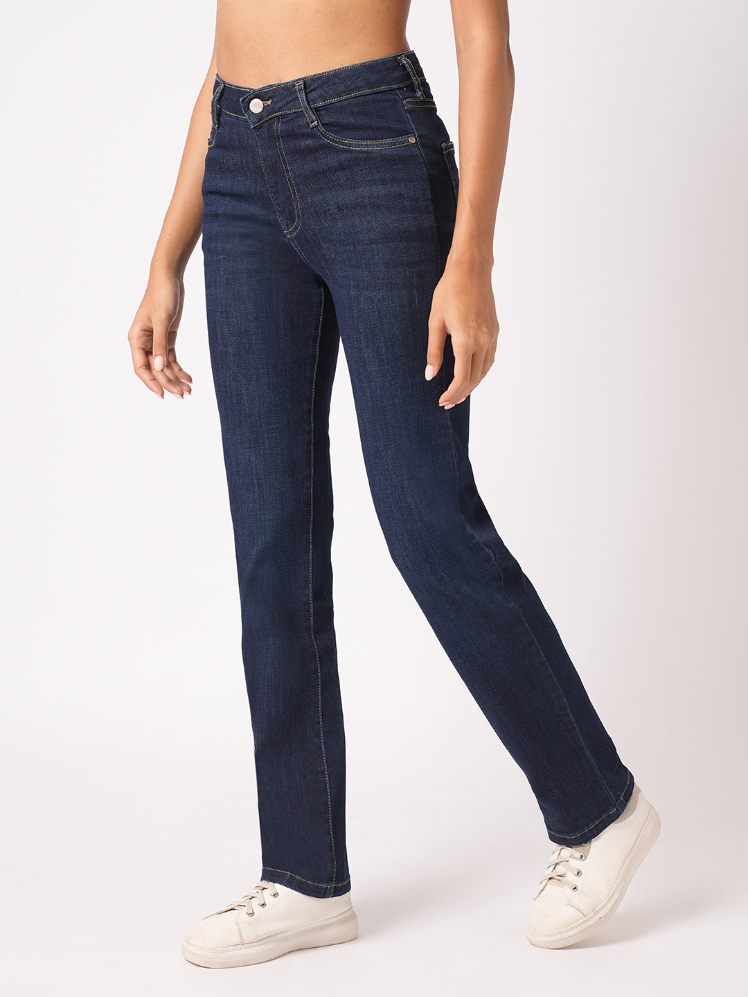 Women Dark Blue High-Rise Slim Straight Fit Jeans