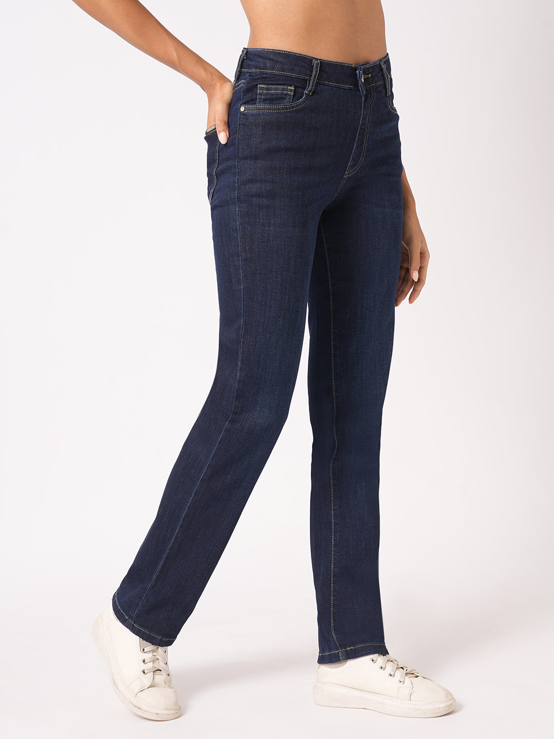 Women Dark Blue High-Rise Slim Straight Fit Jeans