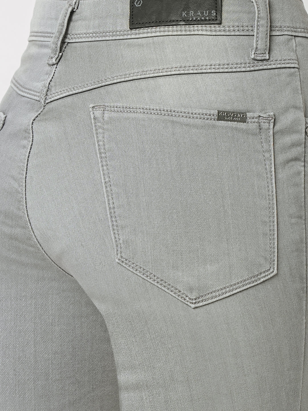 Women Grey High-Rise Crop Flare Jeans