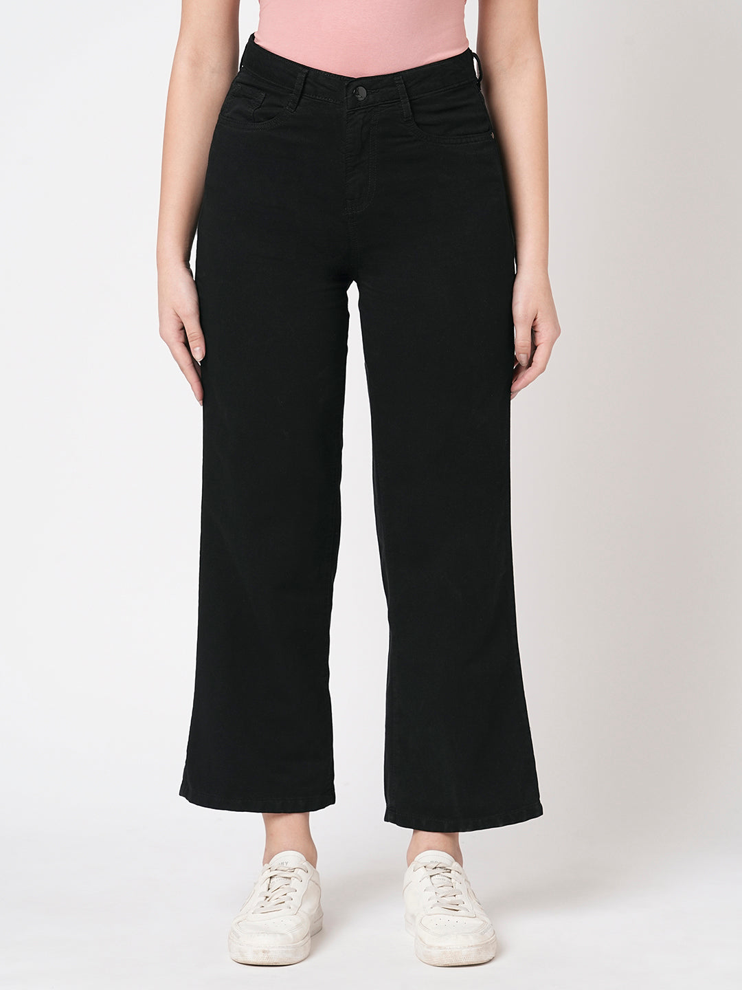 Women Black High-Rise Wide Leg Jeans