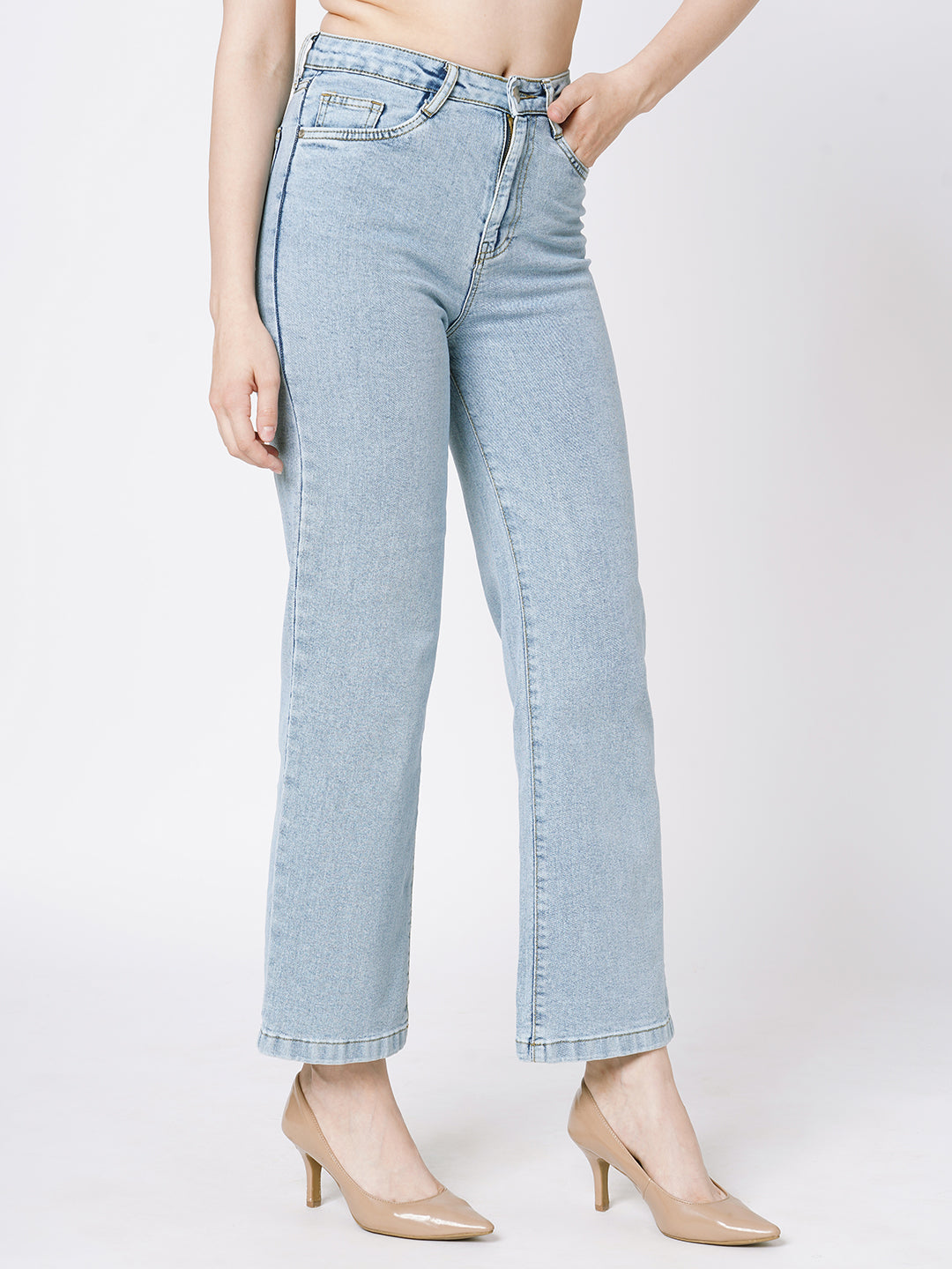 Women Blue High-Rise Wide Leg Jeans