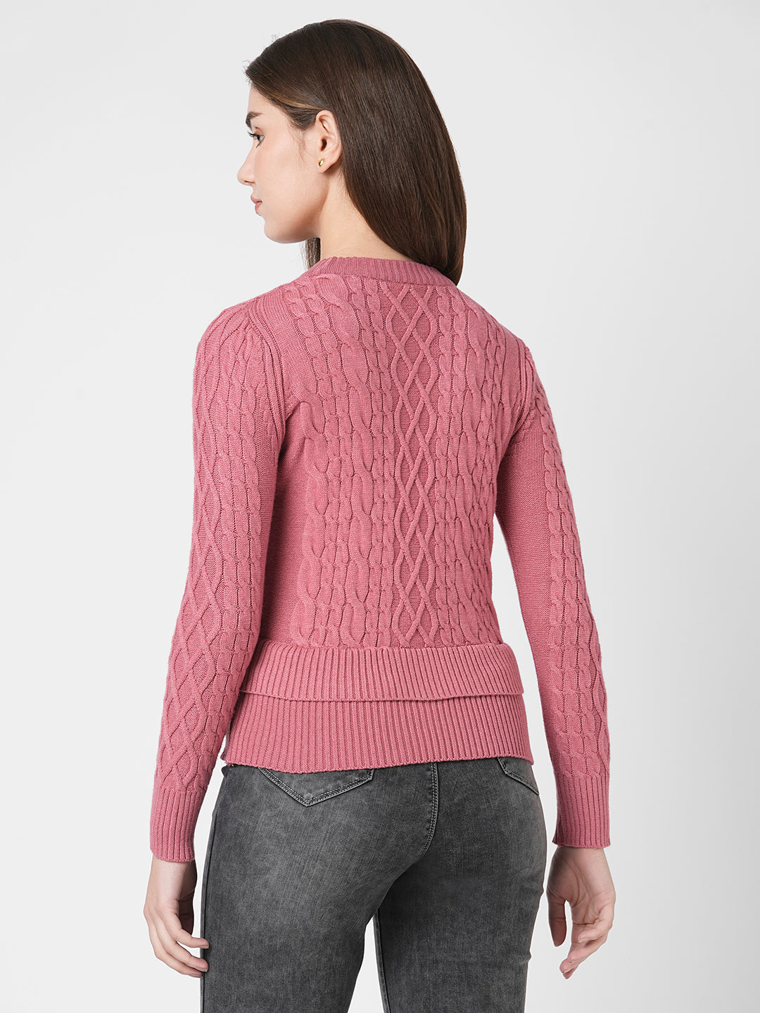 Women Blush Pink Ribbed Sweater