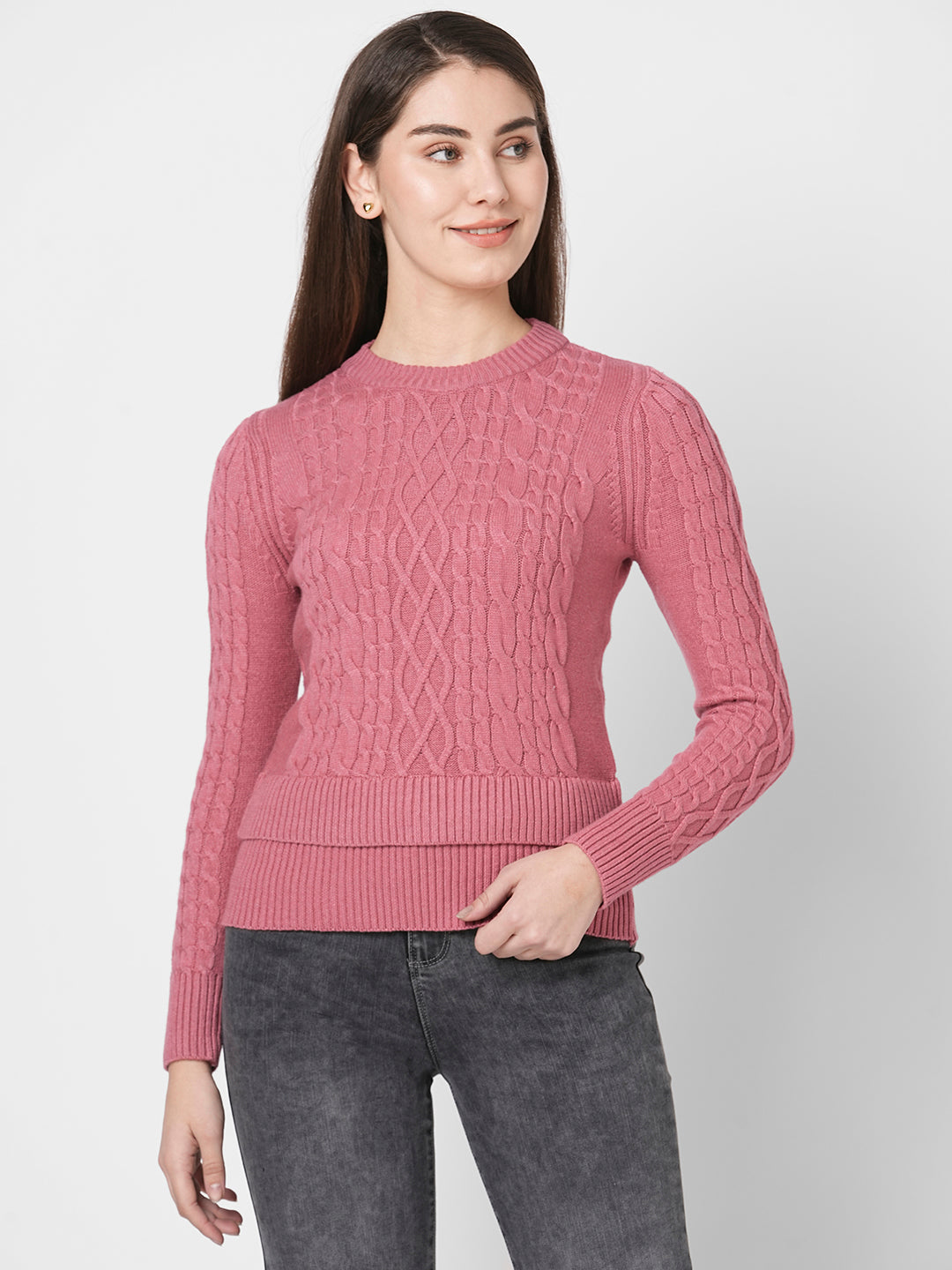 Women Blush Pink Ribbed Sweater