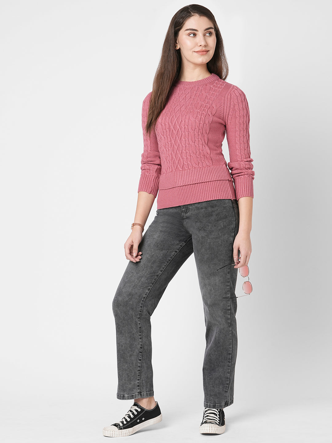 Women Blush Pink Ribbed Sweater